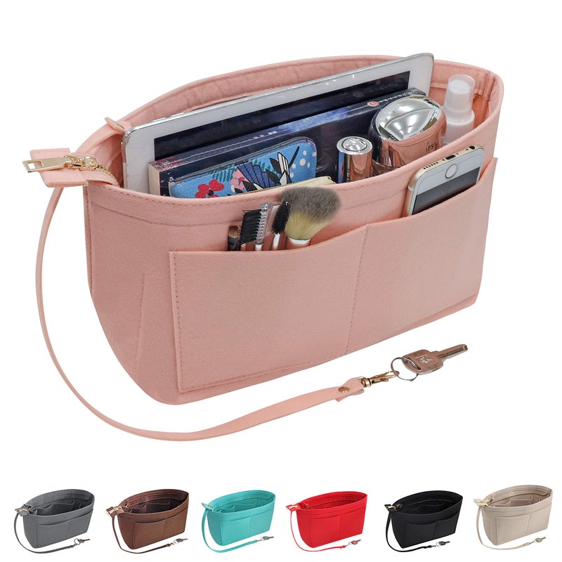 Soyizom Purse Organizer Insert Felt Purse Insert Bag Organizers Multi Pockets Tote Bag in Bag for Women,Pink-XL - Image 2